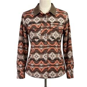 Cowgirl Legend Womens Southwestern Aztec Shacket Brown Corduroy Collar Large